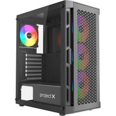 Корпус ATX Без БП Project X Viper (Tempered Glass, 2xUSB 2.0, 1xUSB-A 3.2 5Гбит/с, 4x120mm FAN(4 ARGB Fan included), HD Audio+Mic, 2x3.5", 2x2.5", VGA MAX 330mm, CPU MAX 160mm, пылевые фильтры) Black 